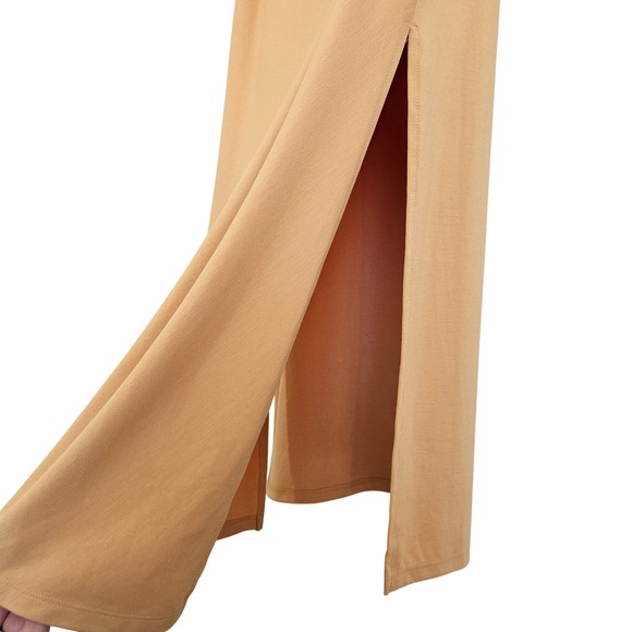 Wilfred Aritzia Fortune Side Tie Midi Dress Apricot Yellow Short Sleeve Slit Med - Picture 8 of 16